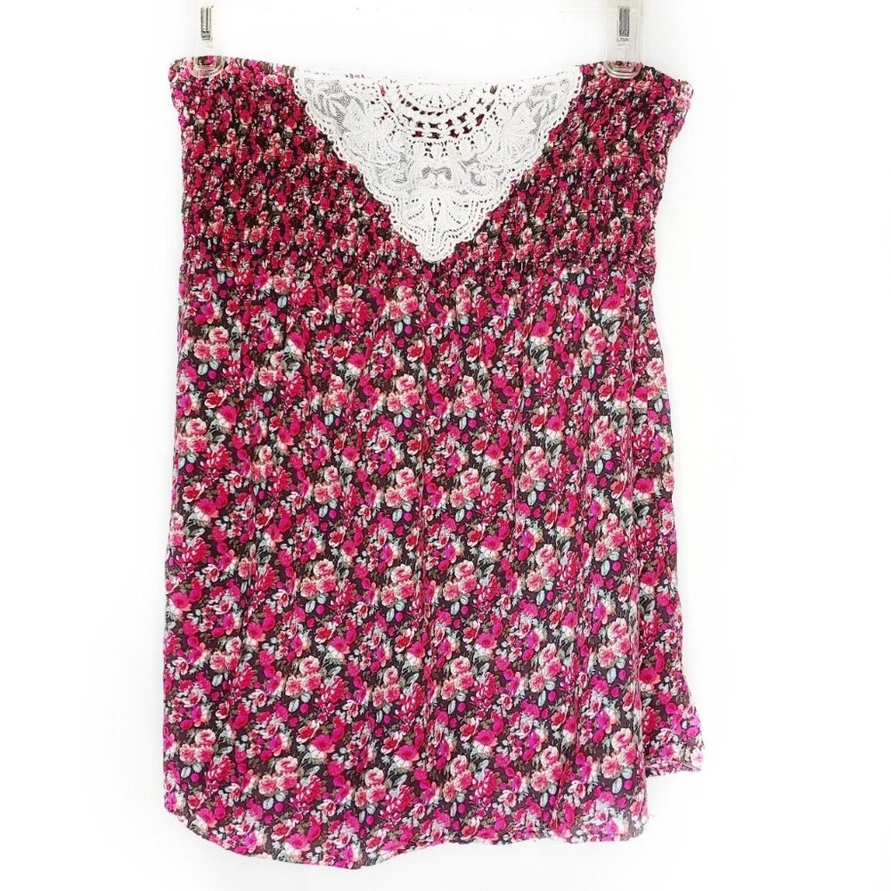 Pink And Black Floral Tube Top